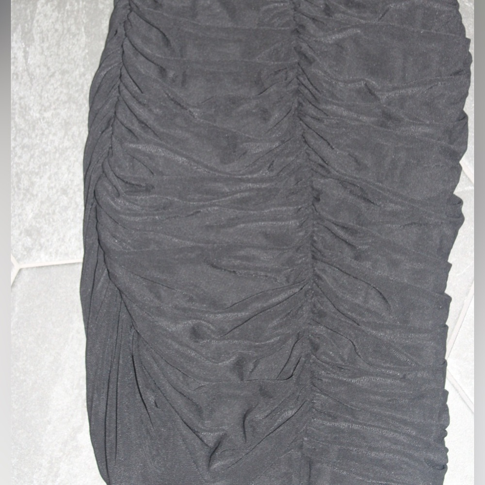 ANRABESS Black One Shoulder Ruched Bodycon Mini Dress Puff Sleeve Small - Picture 5 of 6